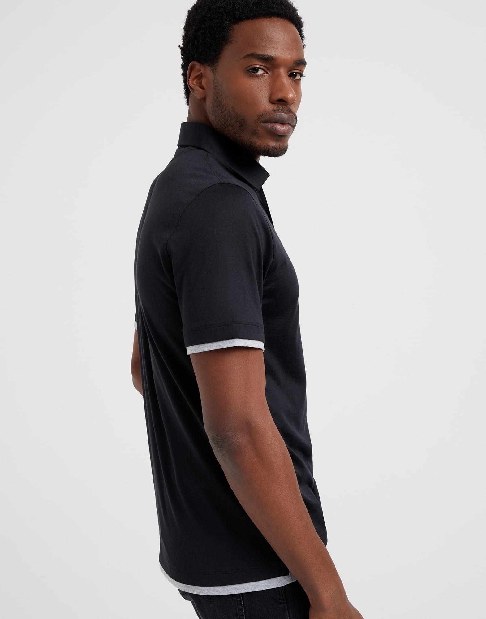 Silk and cotton lightweight jersey polo with shirt-style collar and faux-layering - 2