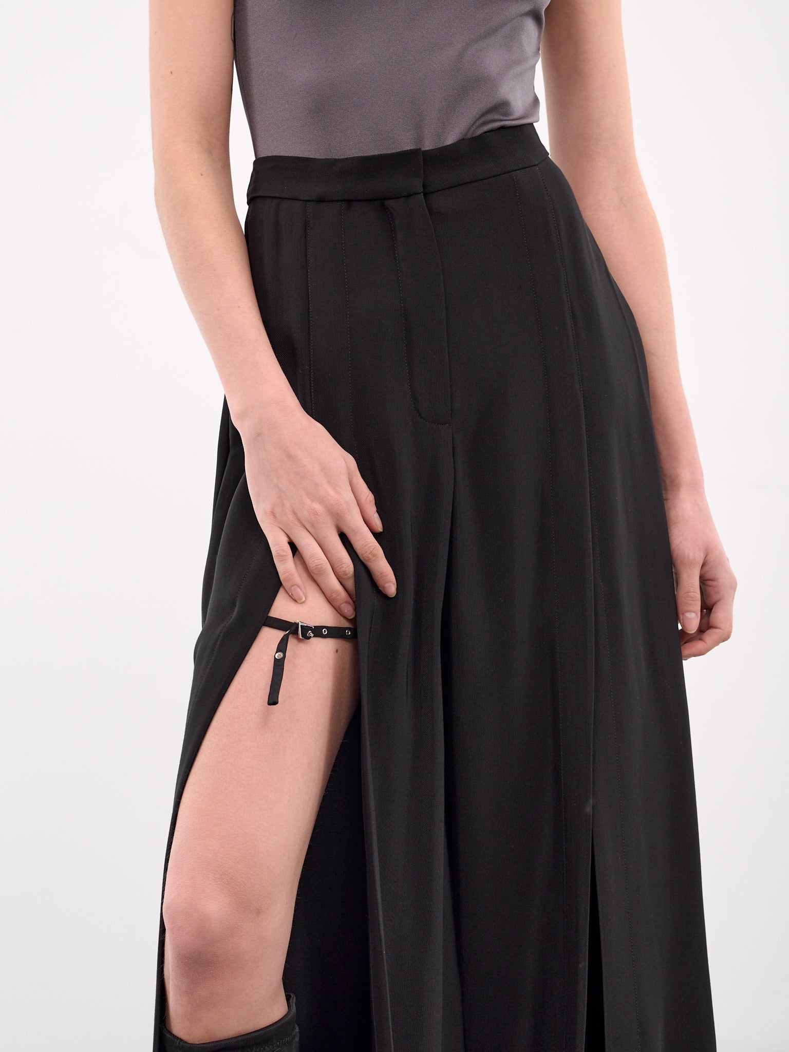 Wide Leg Slit Buckled Trousers - 5