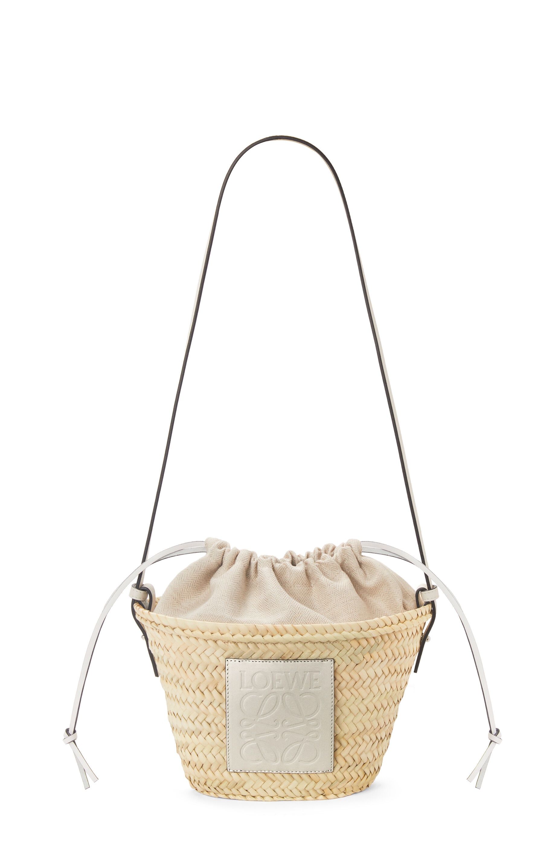 Drawstring bucket bag in palm leaf and calfskin - 4