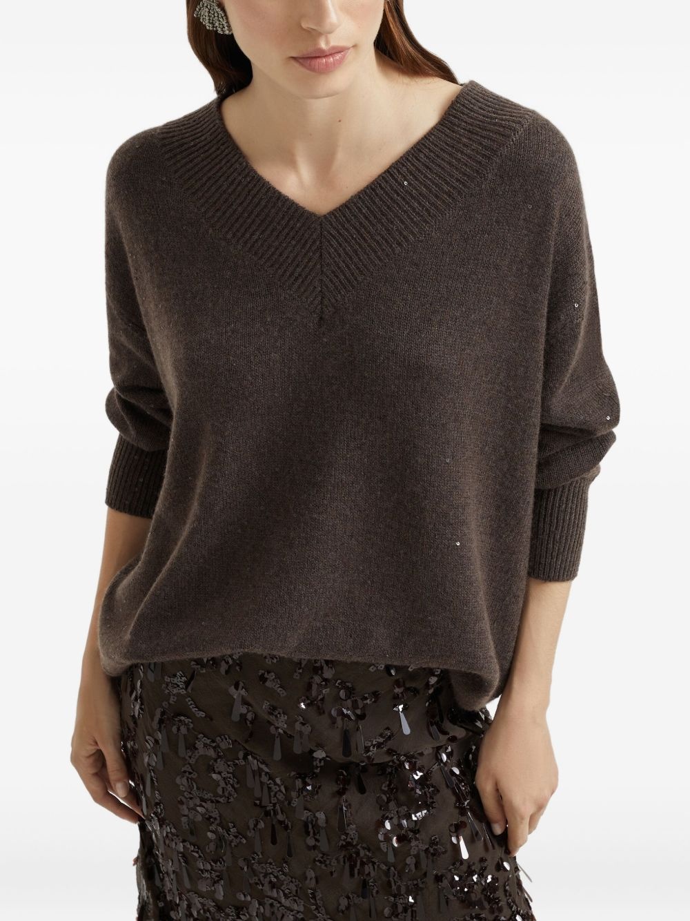 sequin-embellished V-neck sweater - 4