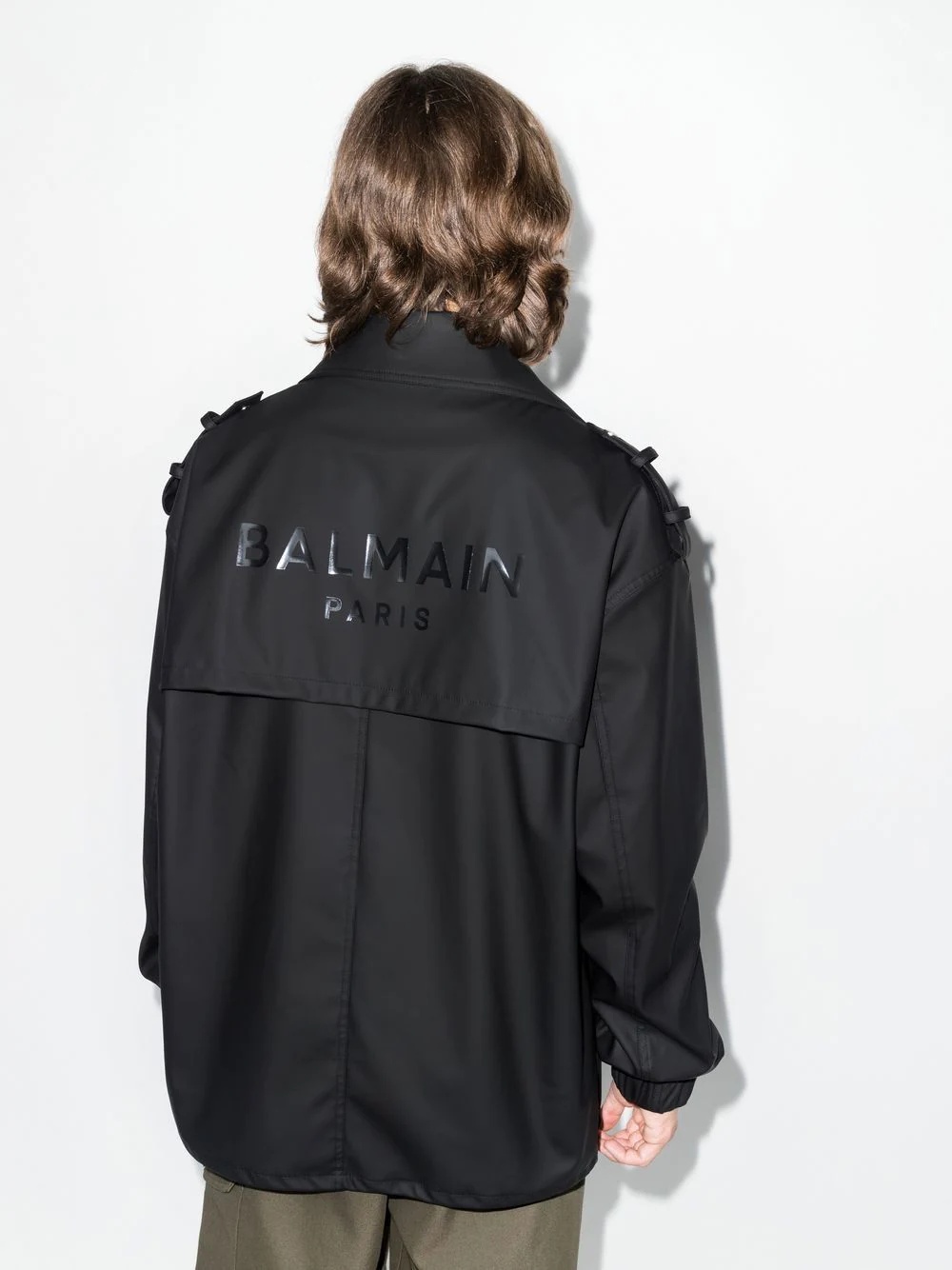 logo-print biker jacket - 3