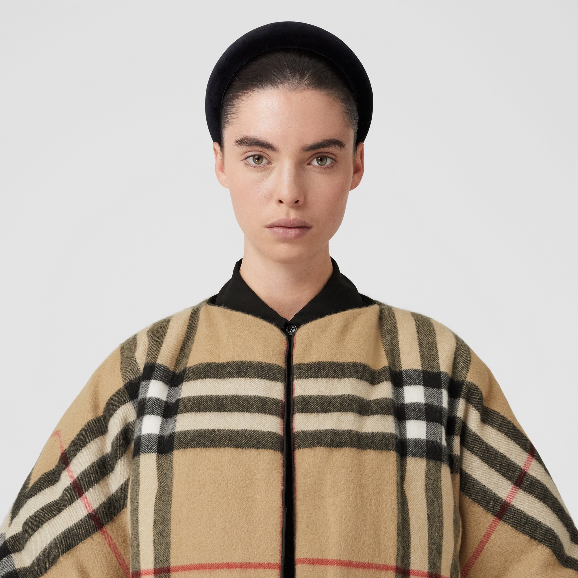 Check Cashmere Wool Cape - 3