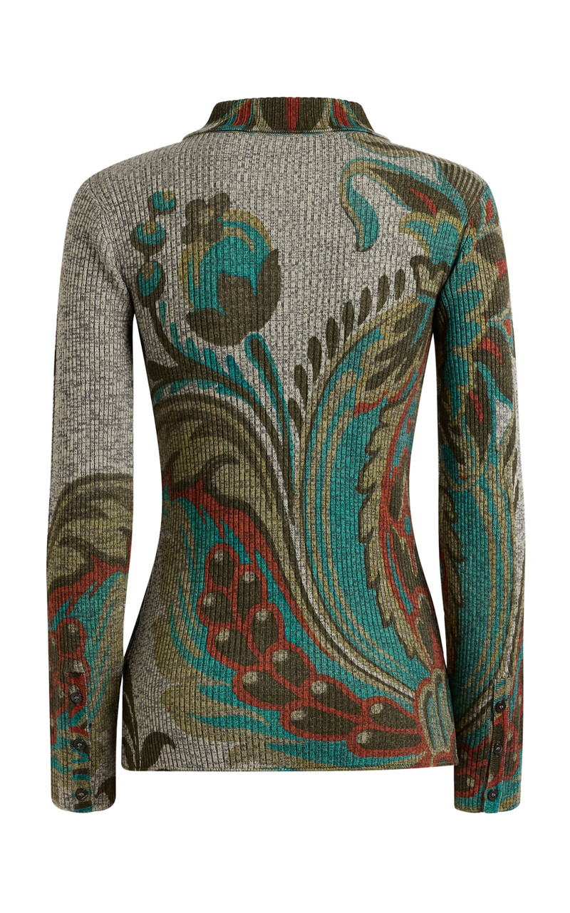 Paisley-Printed Wool Knit Shirt green 3