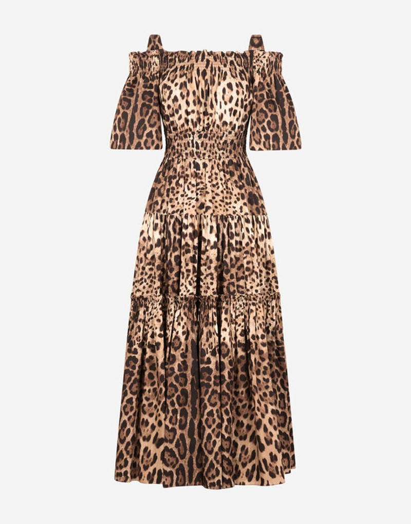 Long leopard-print poplin dress 1