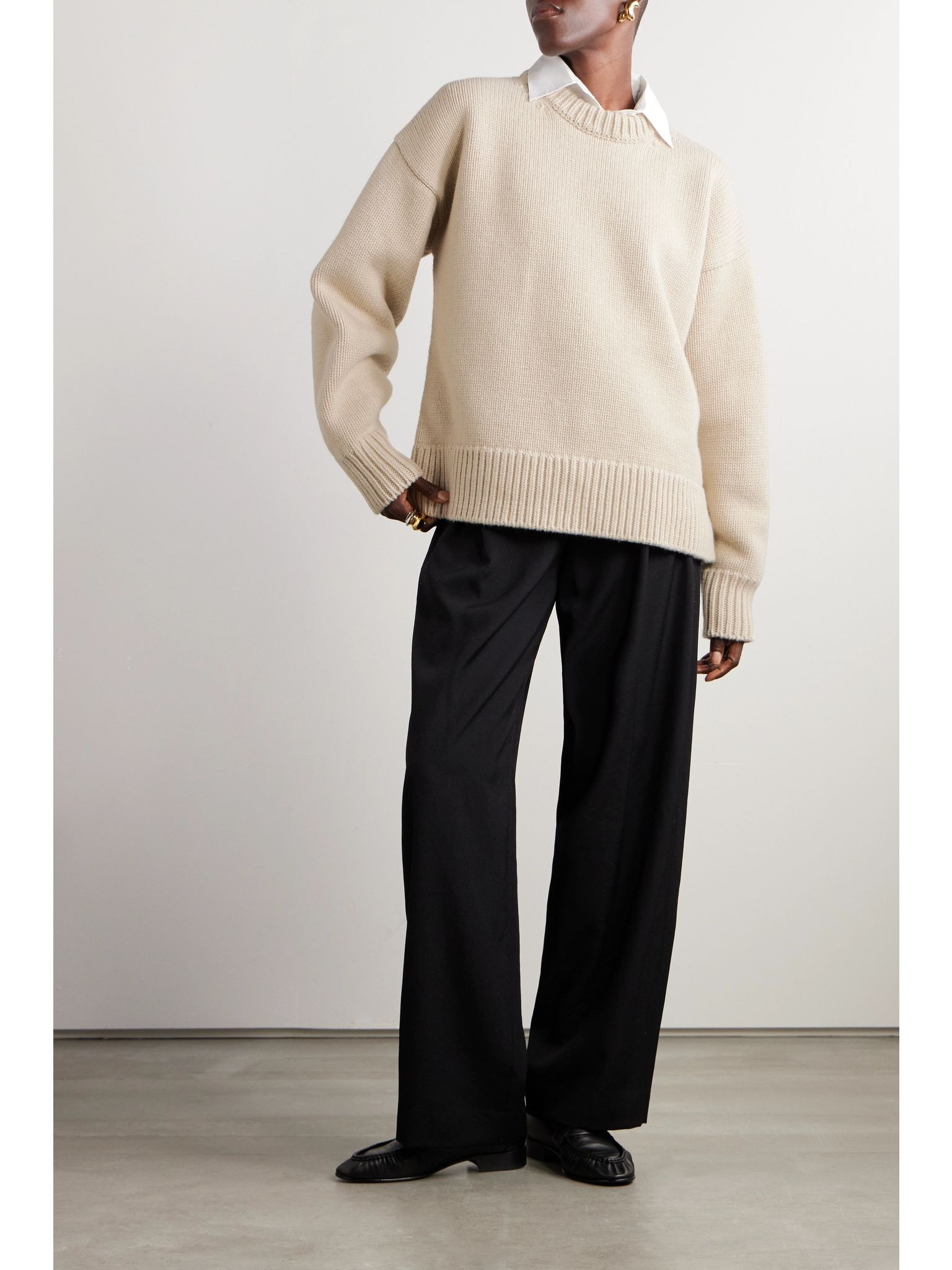 Ophelia oversized wool and cashmere sweater Sand - 2