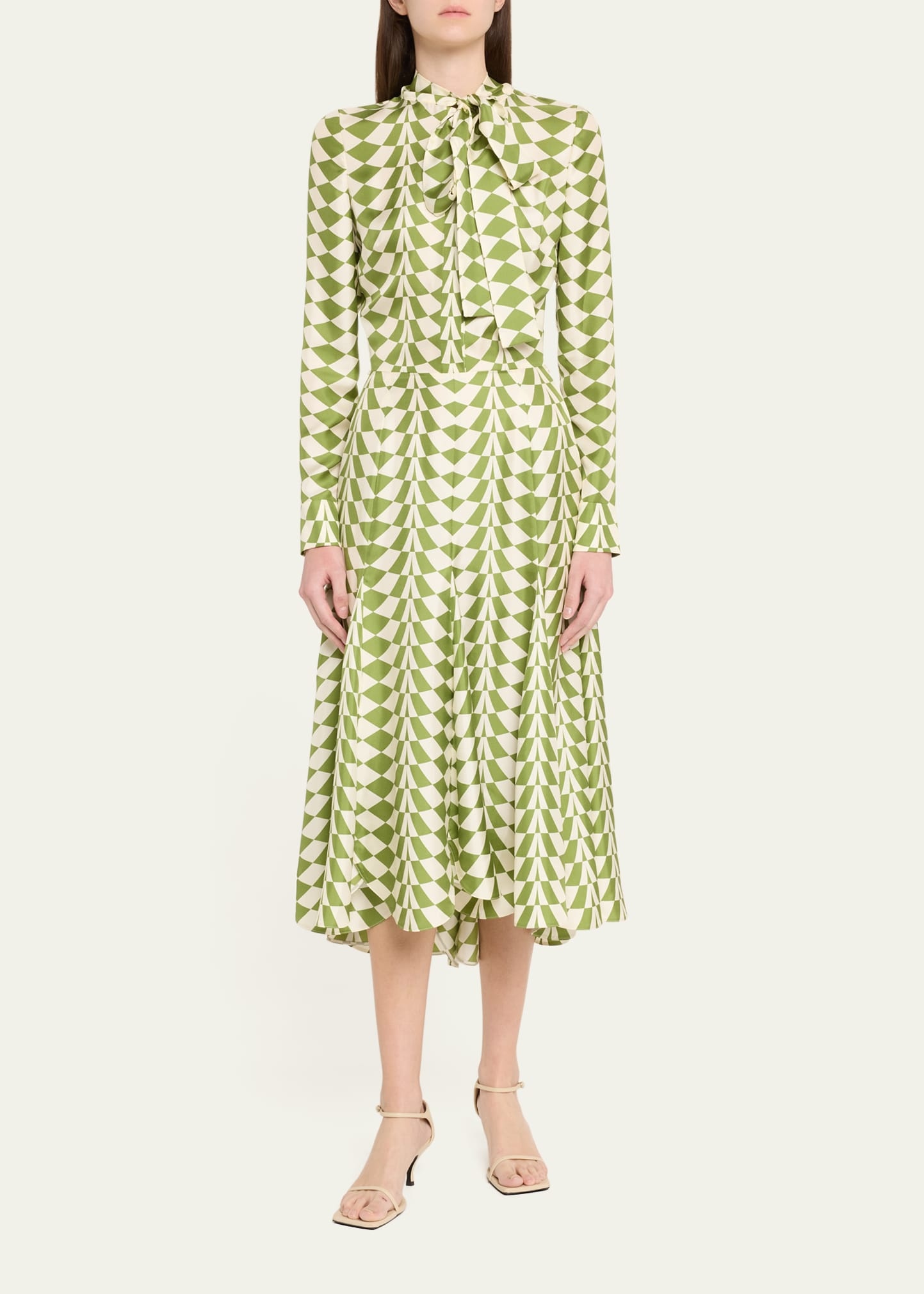 Geo Silk Twill Long-Sleeve Midi Shirtdress - 2