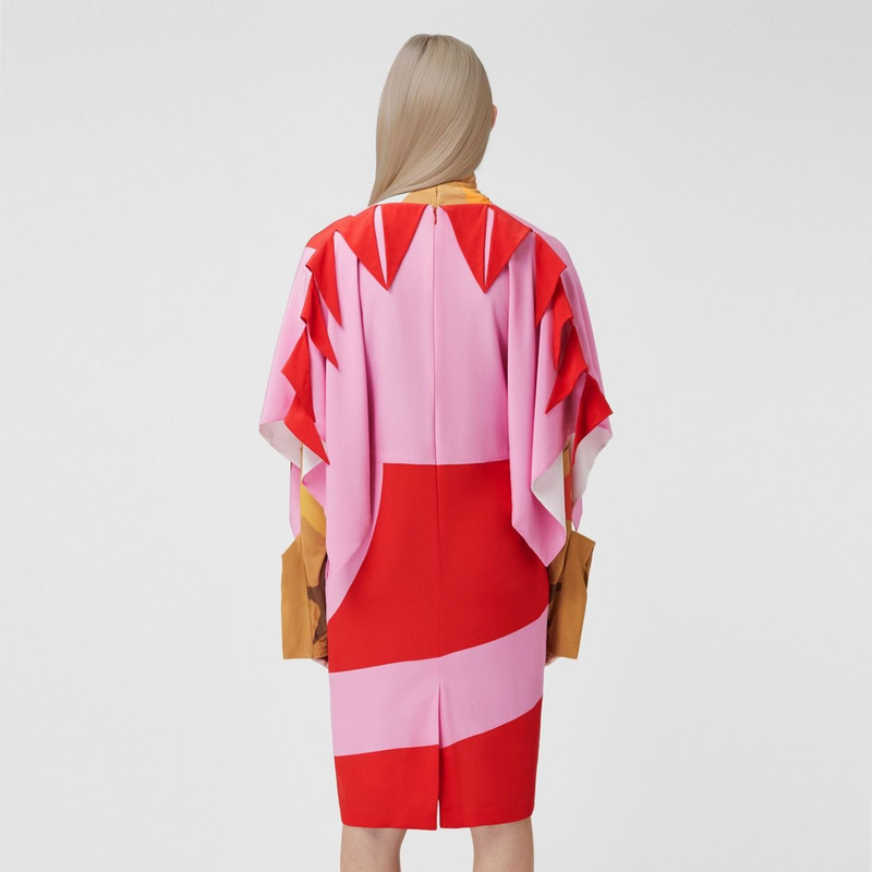 케이프 소매 기하학 인쇄 실크 Crepe de Chine 복장 3