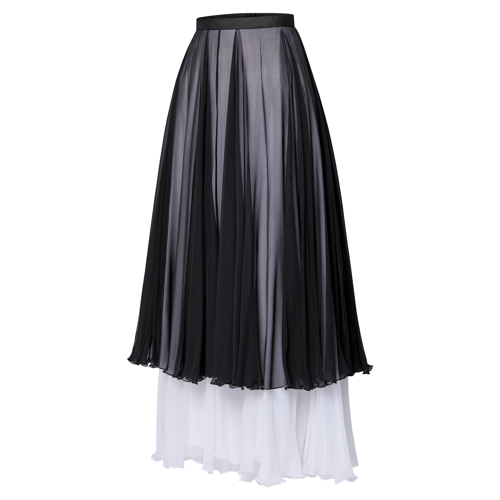Bicolor Fluid Silk Tiered Skirt - 2