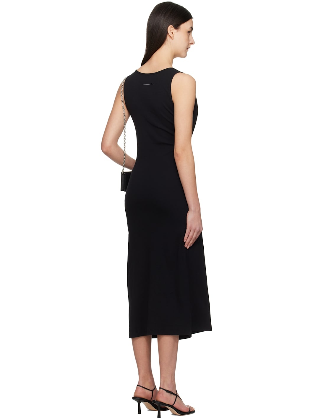 Black Cotton Rib Hook-Eye Midi Dress - 3
