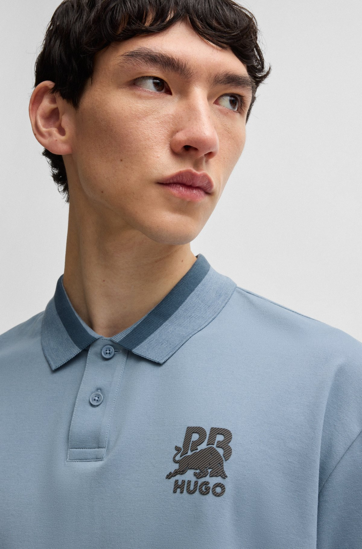 HUGO X RB STRETCH-COTTON POLO SHIRT WITH CARBON STEALTH LOGO - 3
