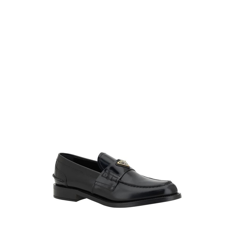 Prada ENAMELED LOAFERS WITH LEATHER BLOCK HEEL outlook