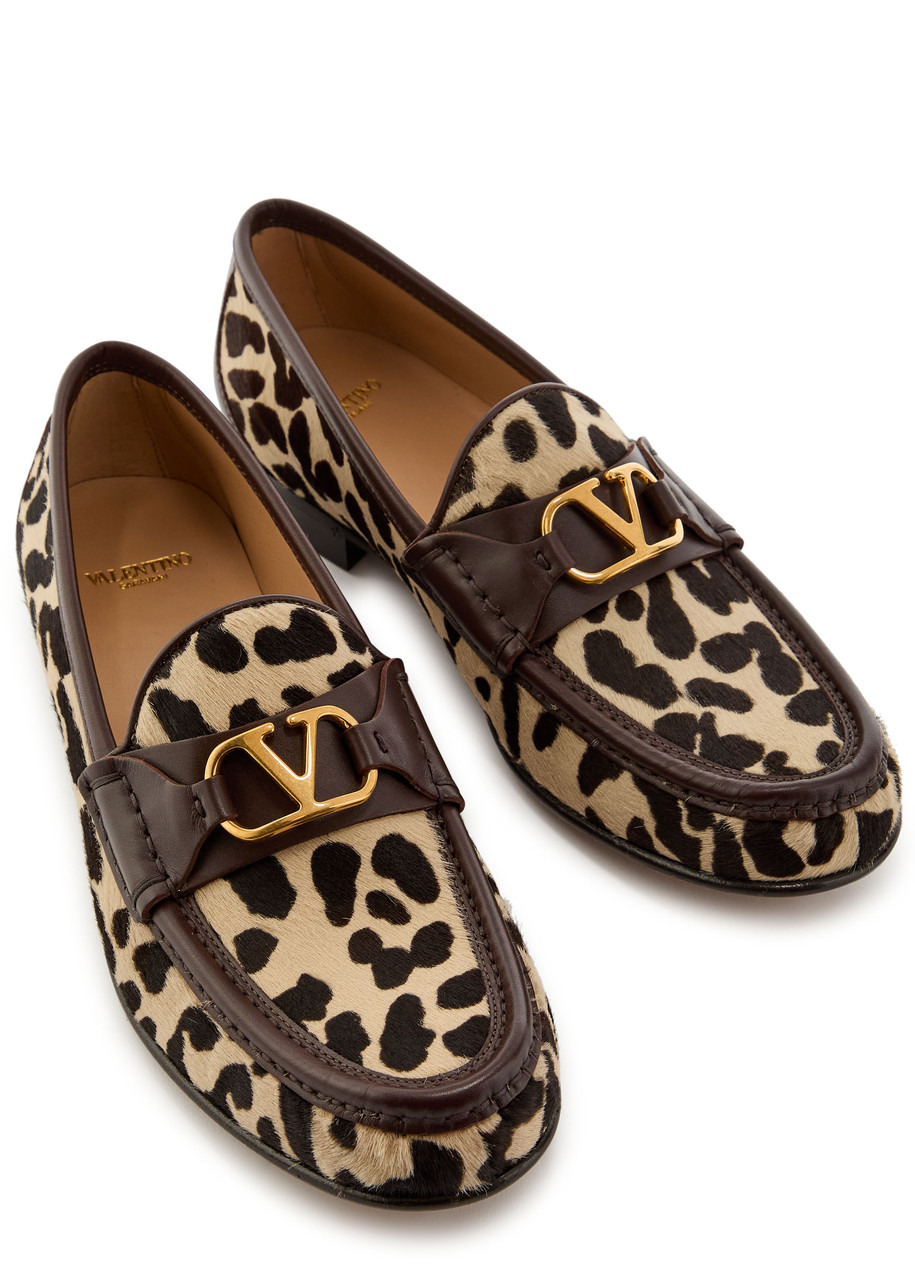 Valentino Vlogo Leopard-print Calf-hair Loafers - 3