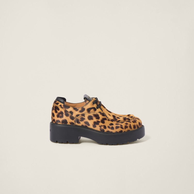 Leopard-print calf hair leather lace-up shoes 2