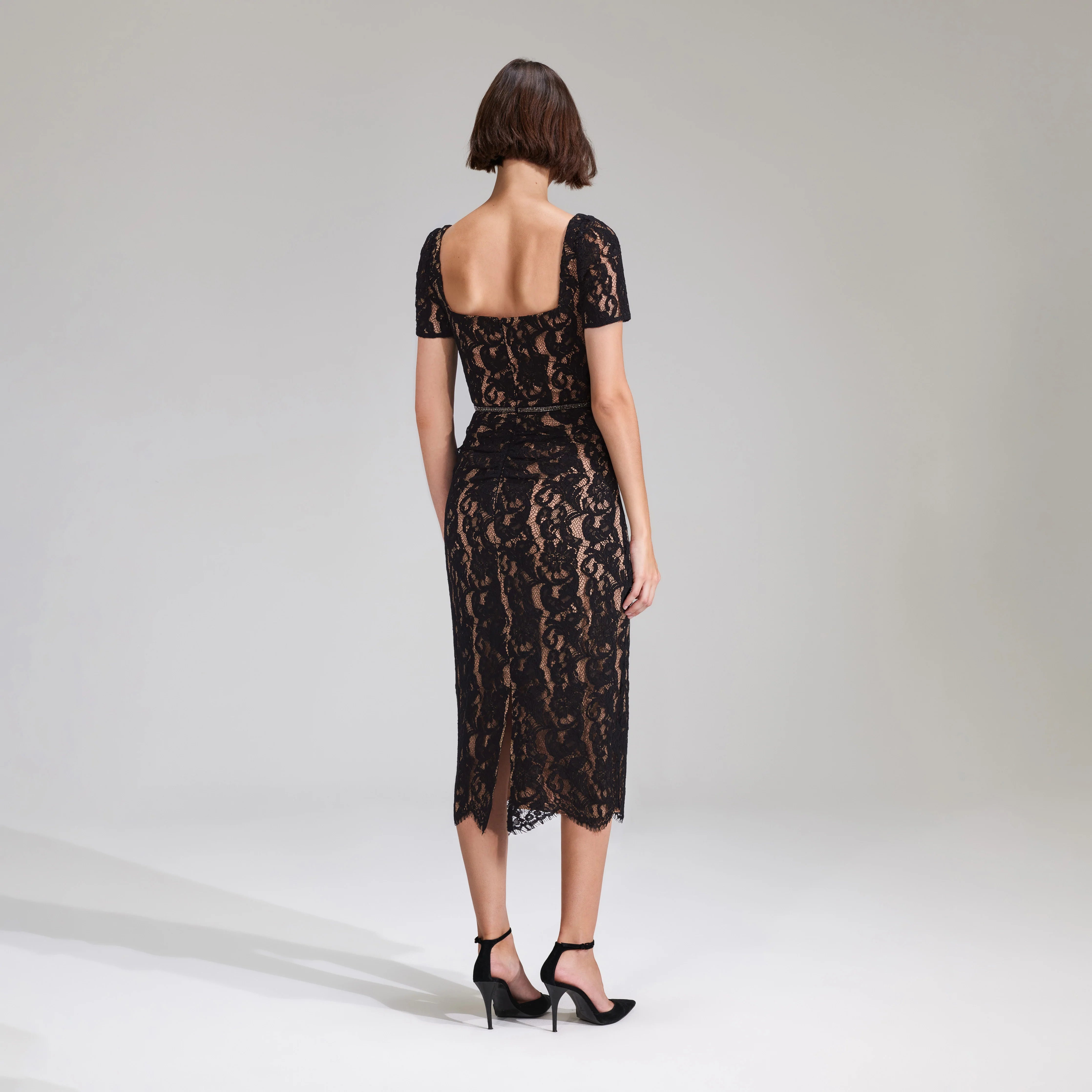 Black Cord Lace Midi Dress - 3