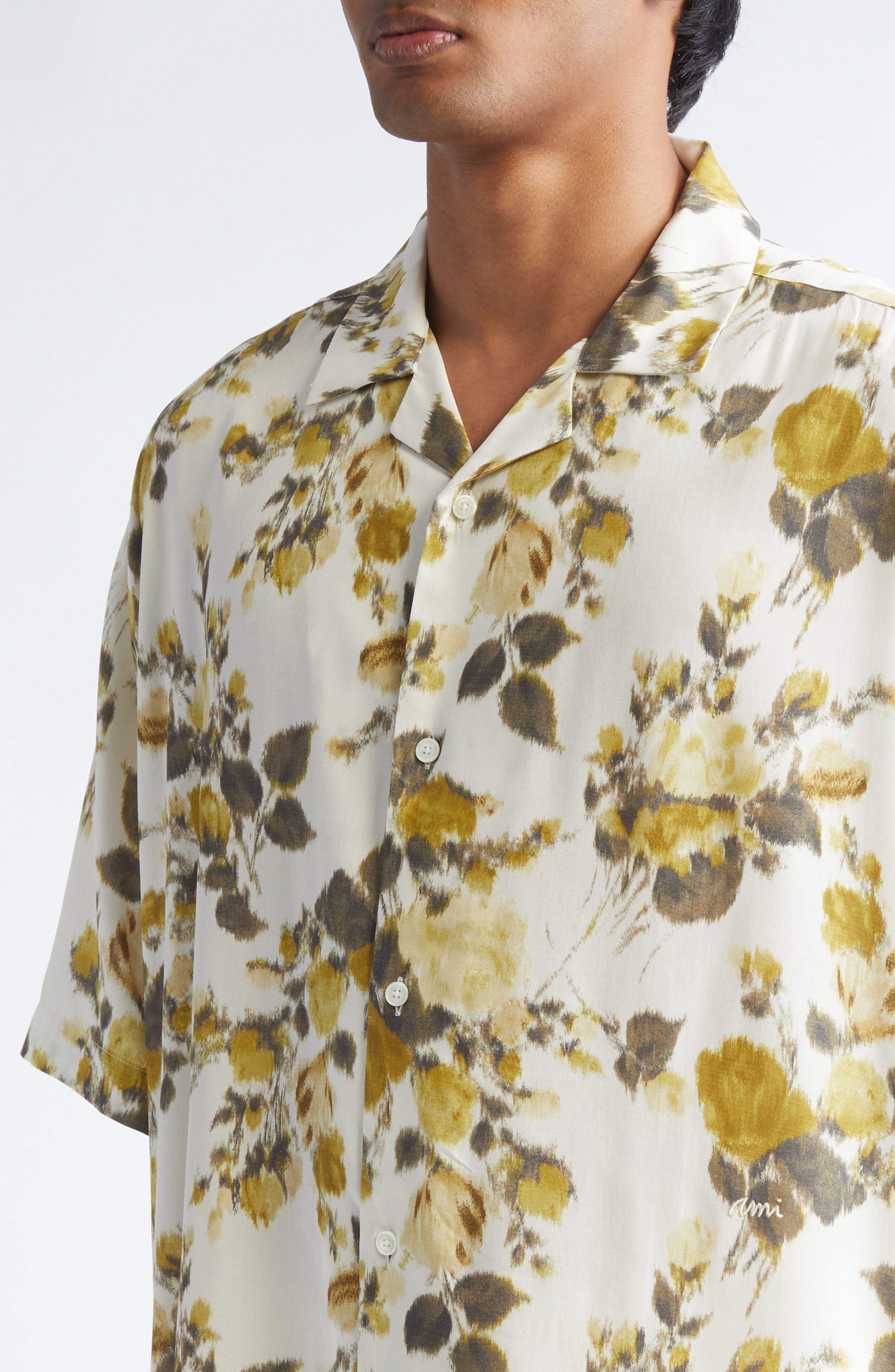 AMI PARIS Floral Print Camp Shirt in Anis/Ivoire at Nordstrom - 4