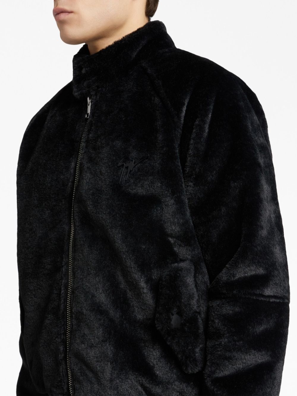 logo-plaque leather jacket - 5
