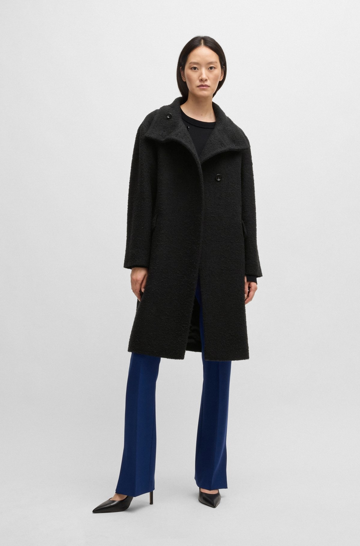 FUNNEL-NECK COAT IN PATTERNED MELANGE FABRIC - 3