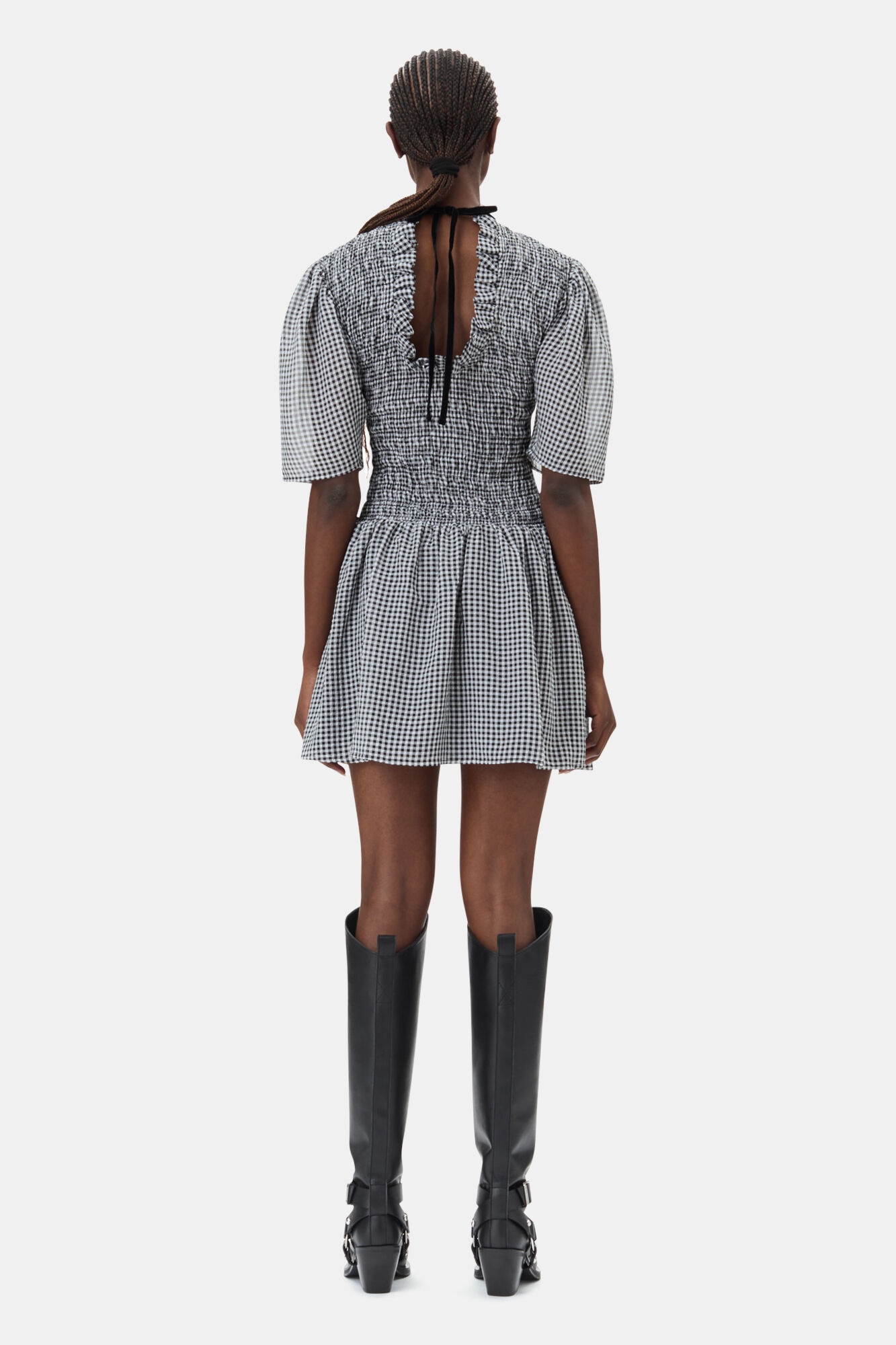 SHEER CHECK MINI SMOCK DRESS - 5