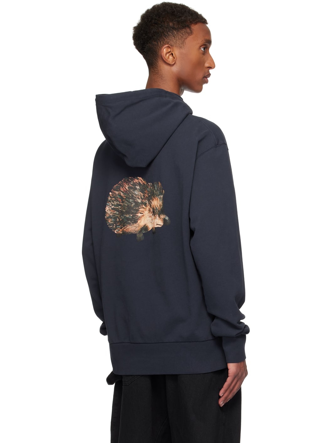 Navy 'Prickly' Slogan Back Print Hoodie - 3