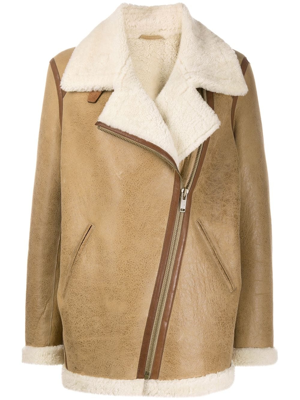 asymmetric zip shearling jacket - 1