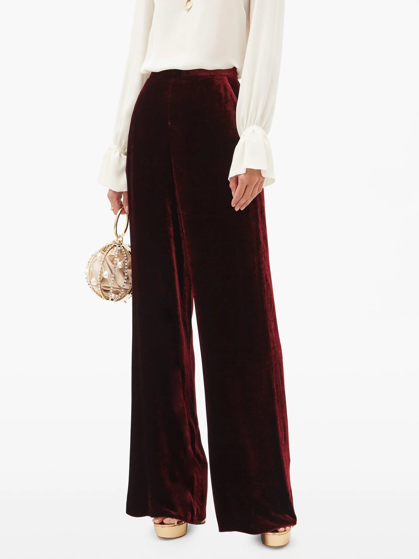 High-rise velvet wide-leg trousers - 6