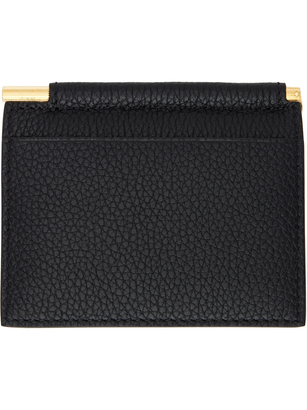 Black Small Grain Leather Money Clip Card Holder - 2