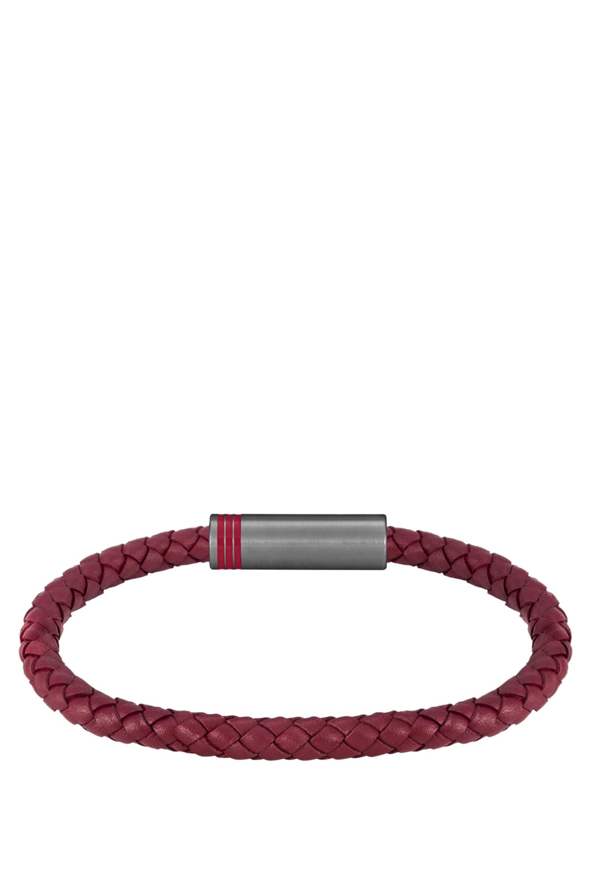 RED BRAIDED-LEATHER CUFF WITH MAGNETIC LOGO CLOSURE - 4