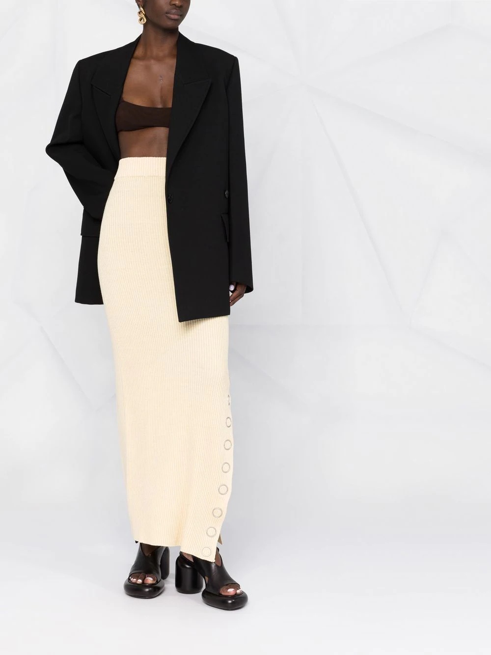 snap-button rib-knit maxi skirt - 2