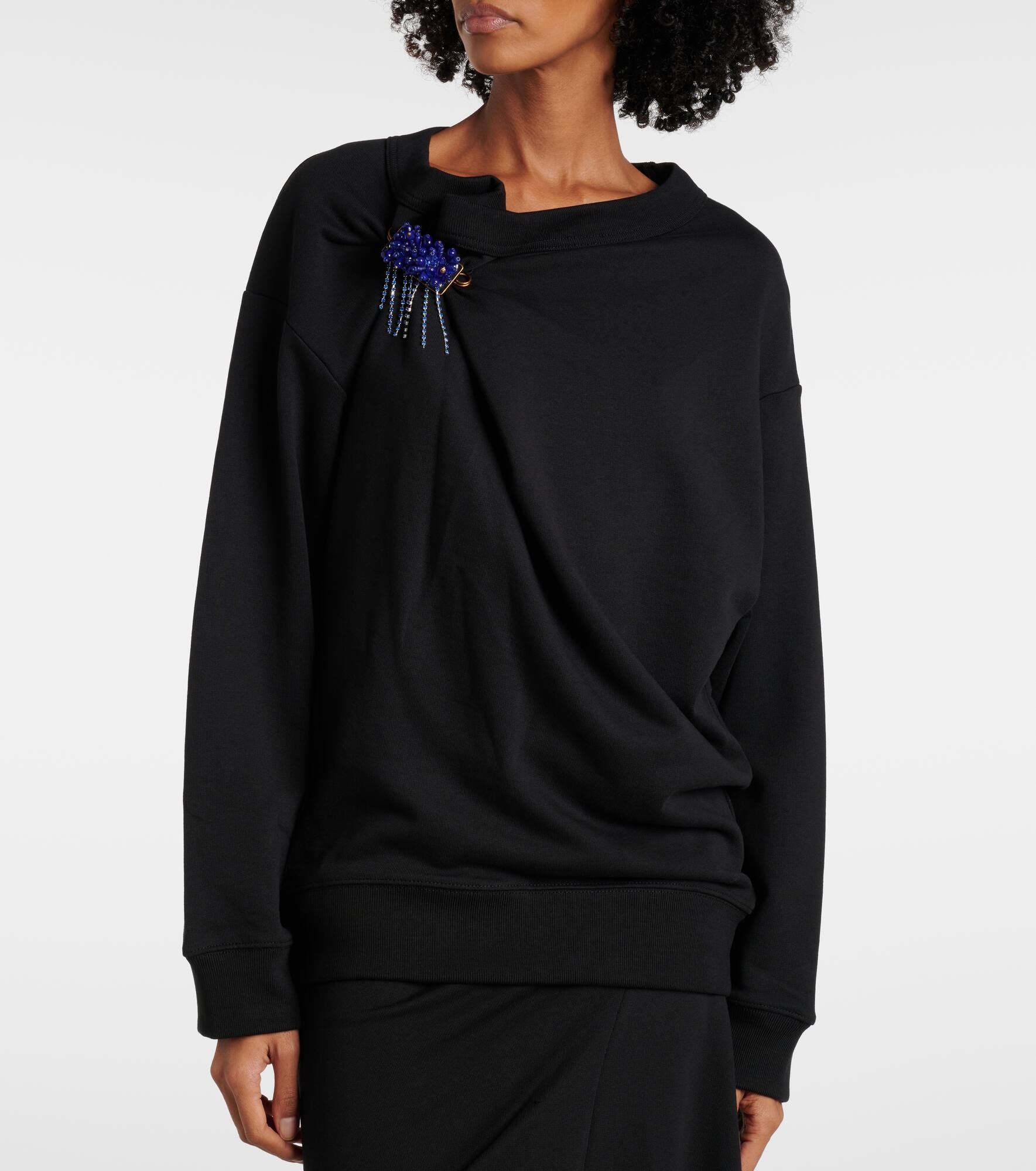 Embellished gathered cotton sweater - 5