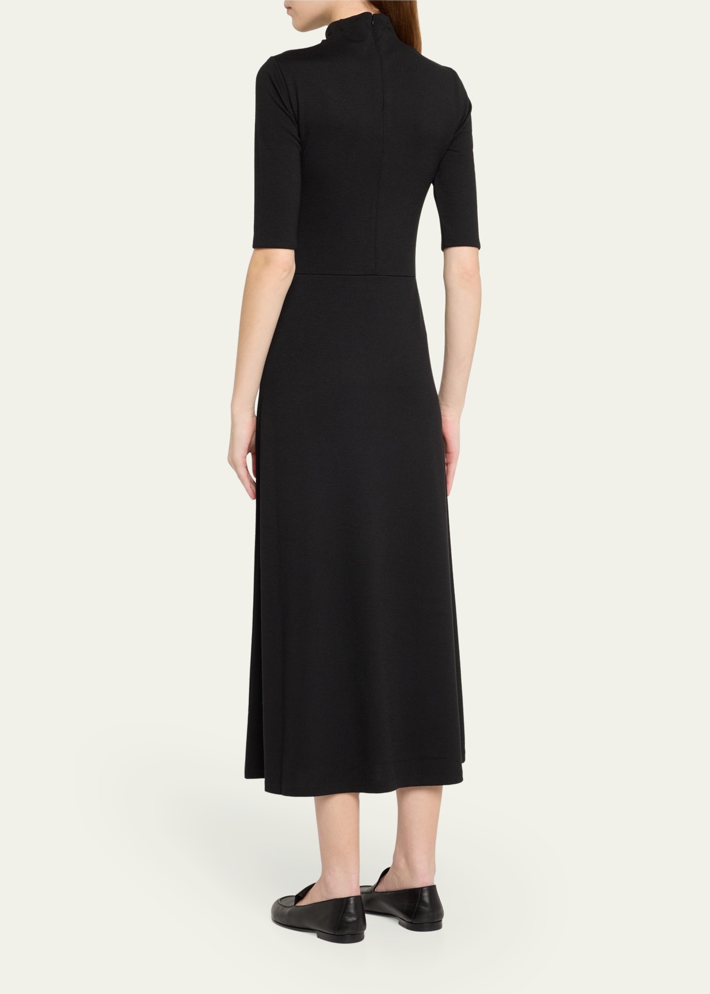 Elbow-Sleeve Turtleneck Midi Dress - 3