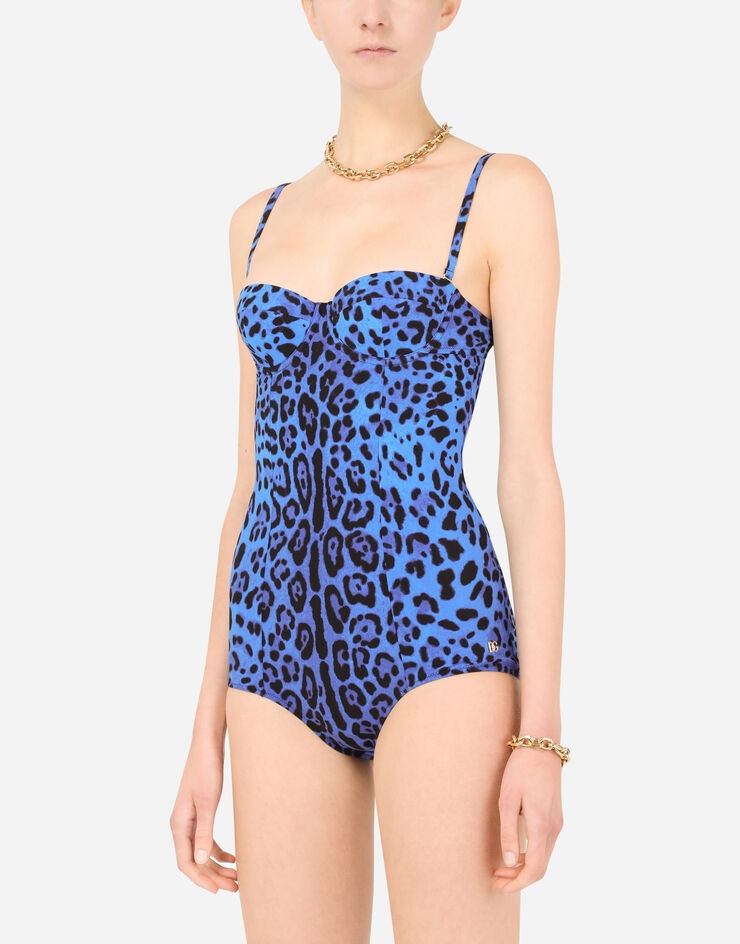 Neon leopard-print one-piece balconette swimsuit - 4