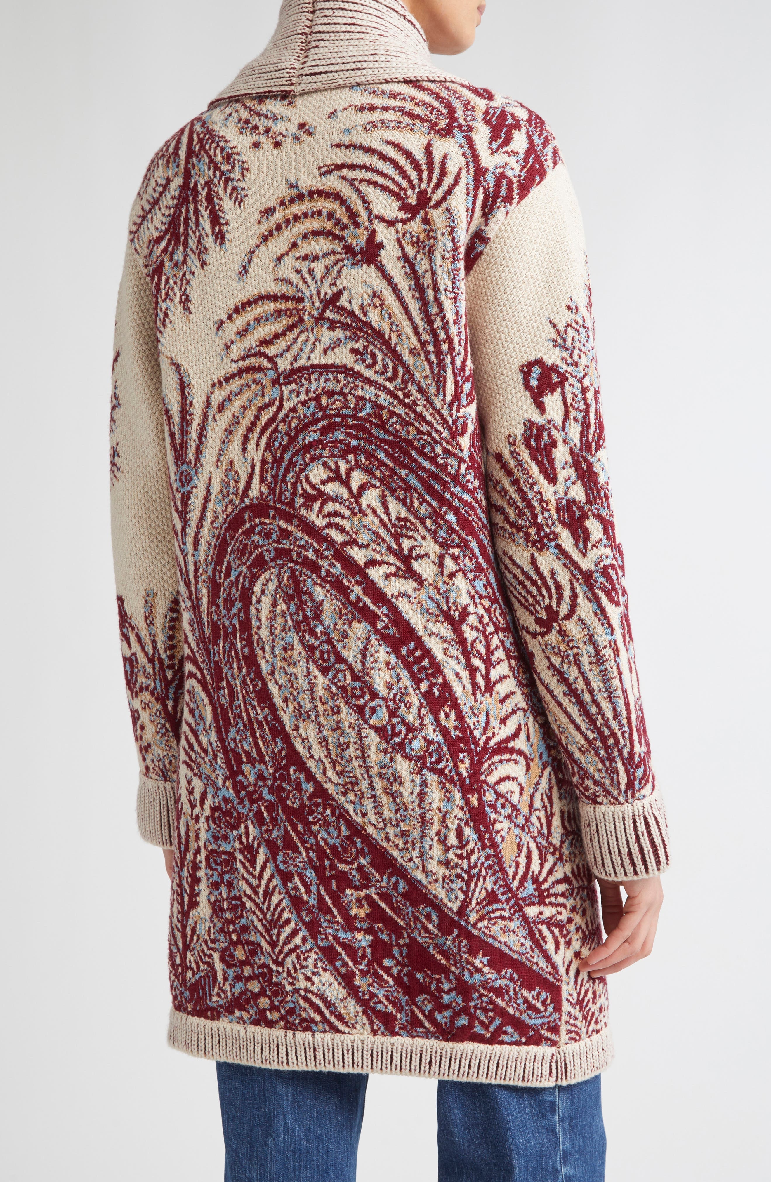 Etro Paisley Wool & Cotton Longline Cardigan in Stampa F.do Bianco at Nordstrom - 3