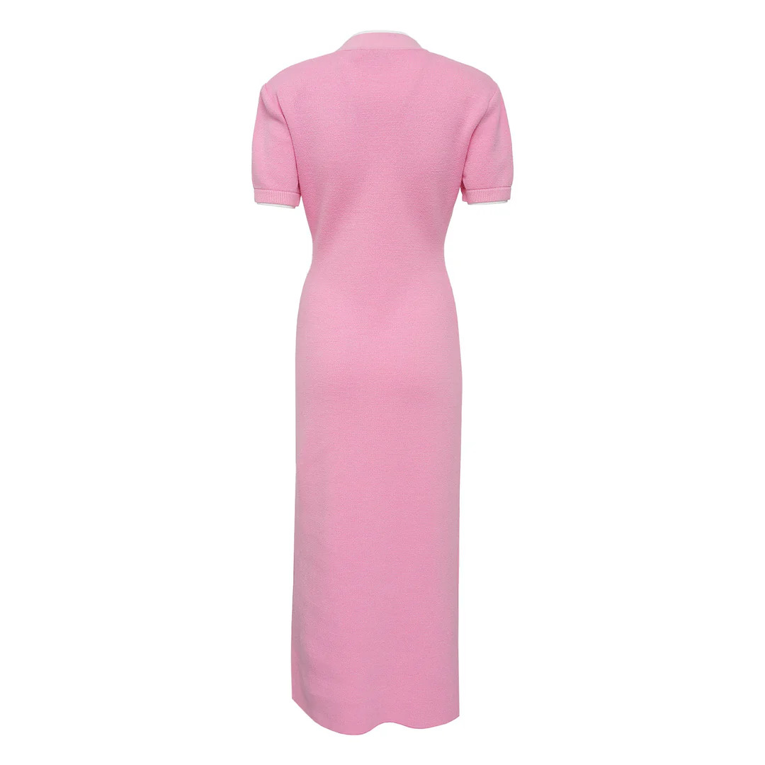 Pink Crochet Flower Knit Midi Dress - 2