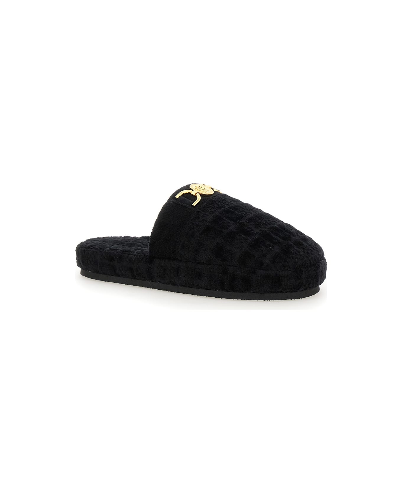 Black Slippers With Logo Plaque In Fabric Man - 1