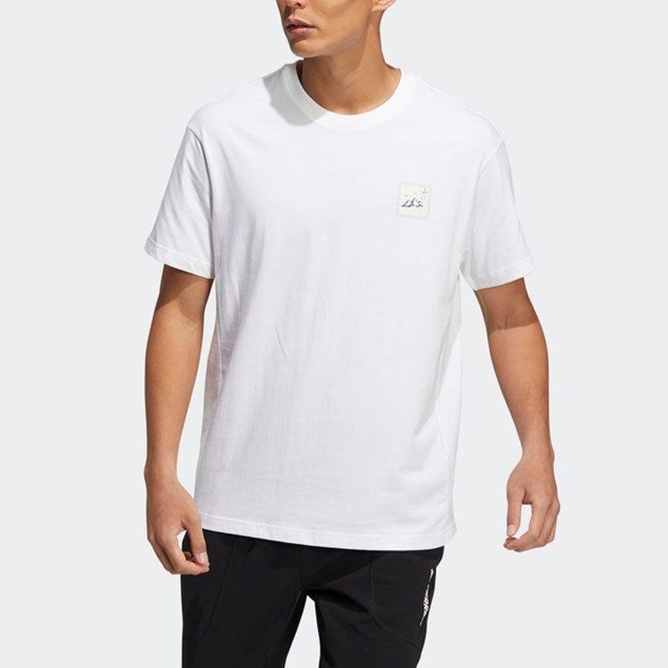 adidas Alphabet Chinese Character Printing Round Neck Sports Short Sleeve White T-Shirt HN2064 - 4