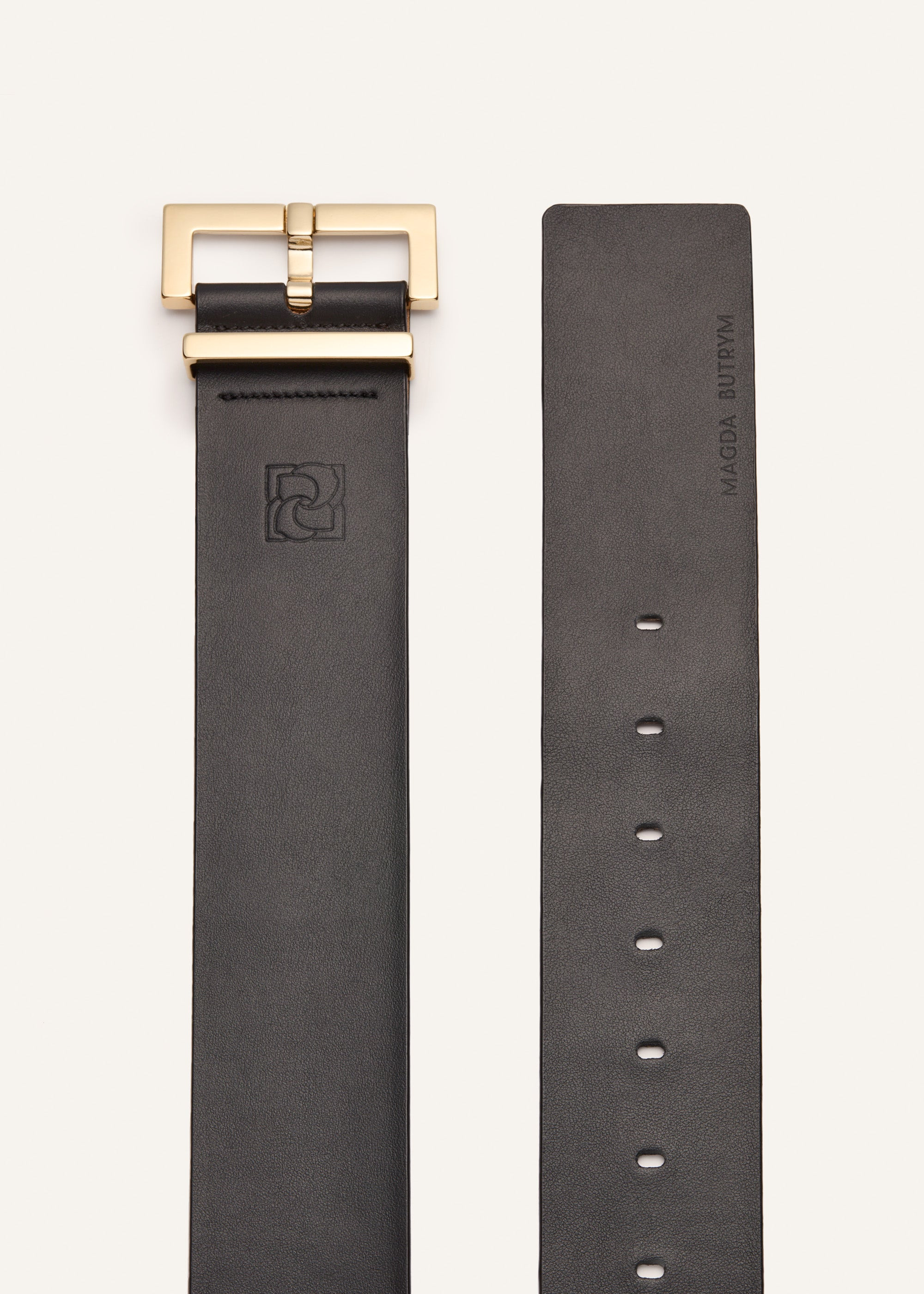 Minimalist black leather belt in gold - 1