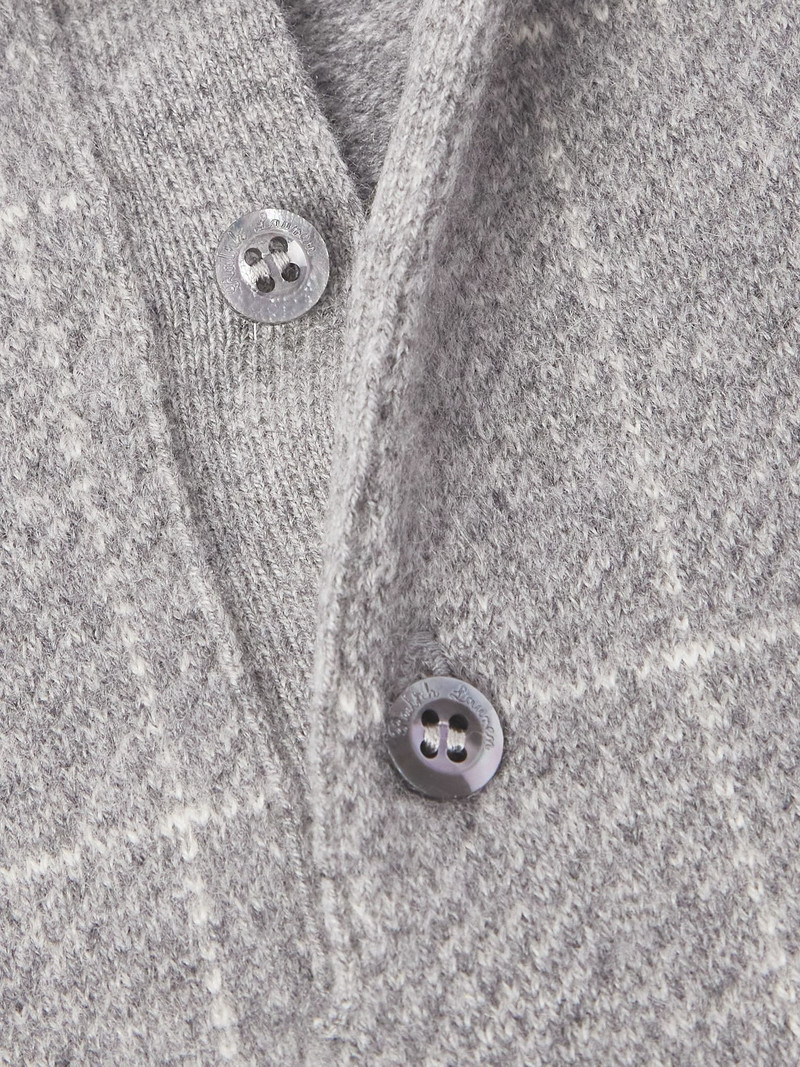 Checked Cashmere Polo Shirt Gray 5