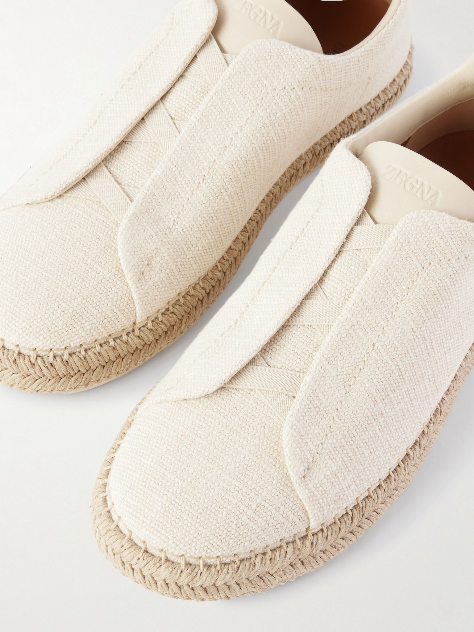 Triple Stitch™ Leather-Trimmed Canvas Slip-On Sneakers Beige - 5