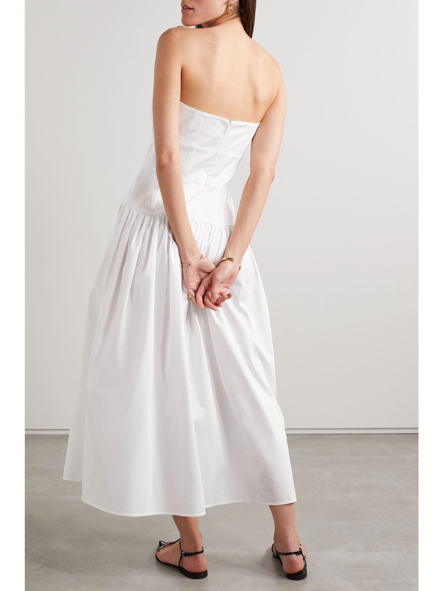 Lauryn strapless gathered cotton-blend midi dress White - 3