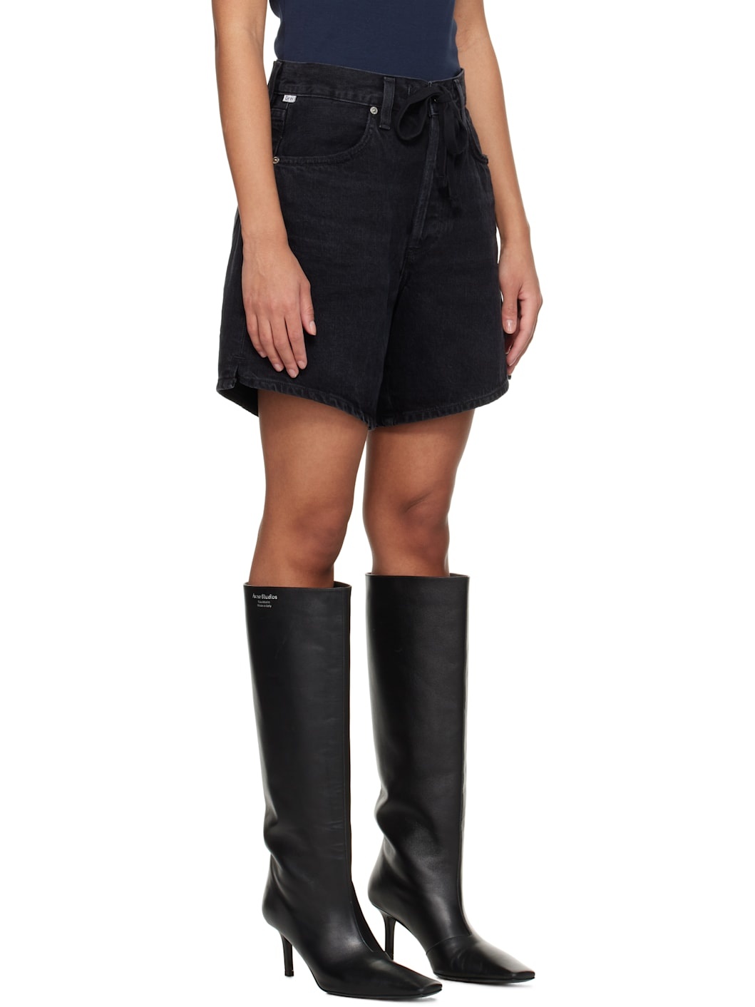 Black Brynn Drawstring Denim Shorts - 2