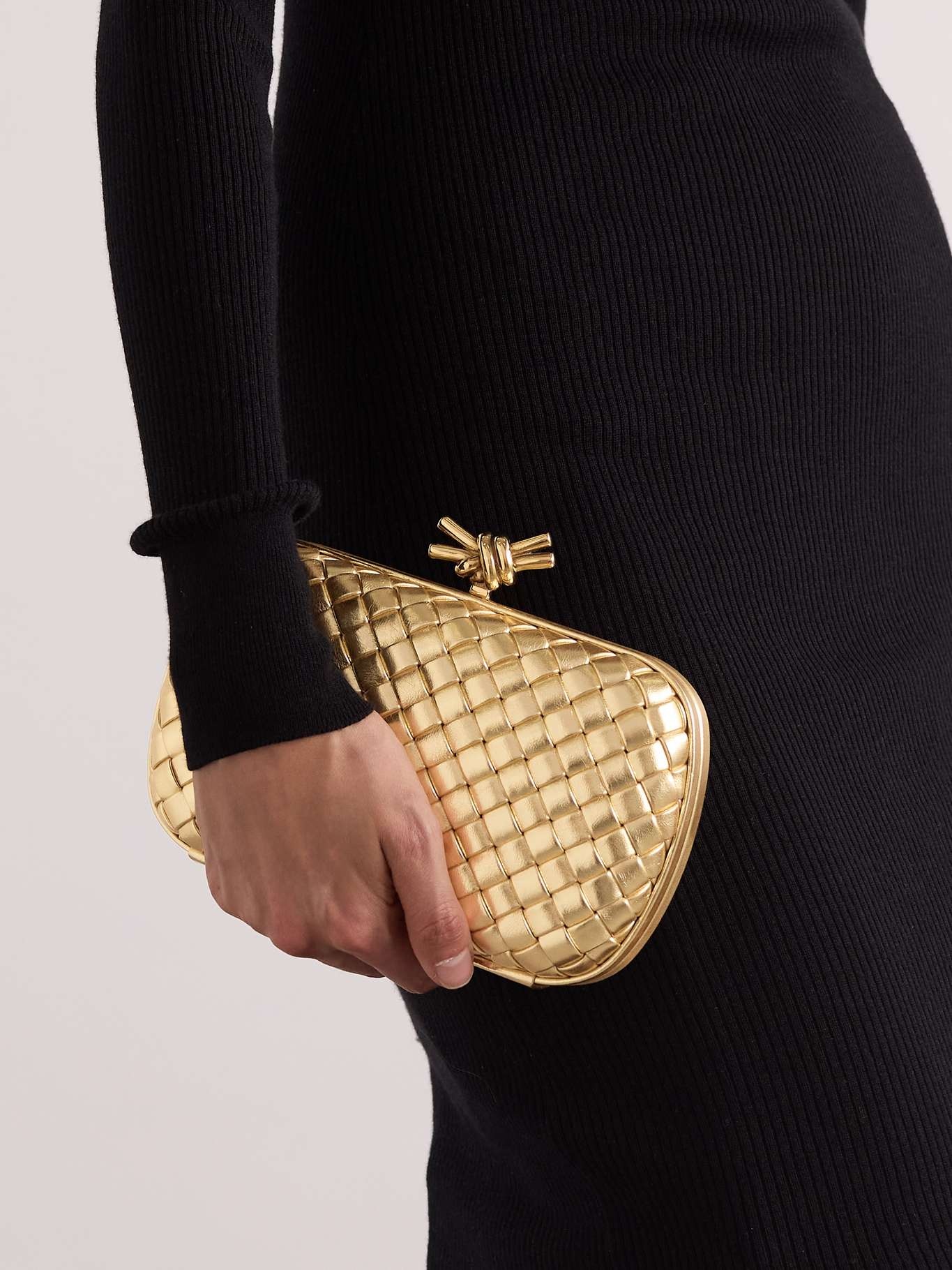 【送料関税込】Bottega Veneta - クラッチ レザー ゴールド BOTTEGA VENETA】ハンドル付き ロングクラッチバッグ ゴールド