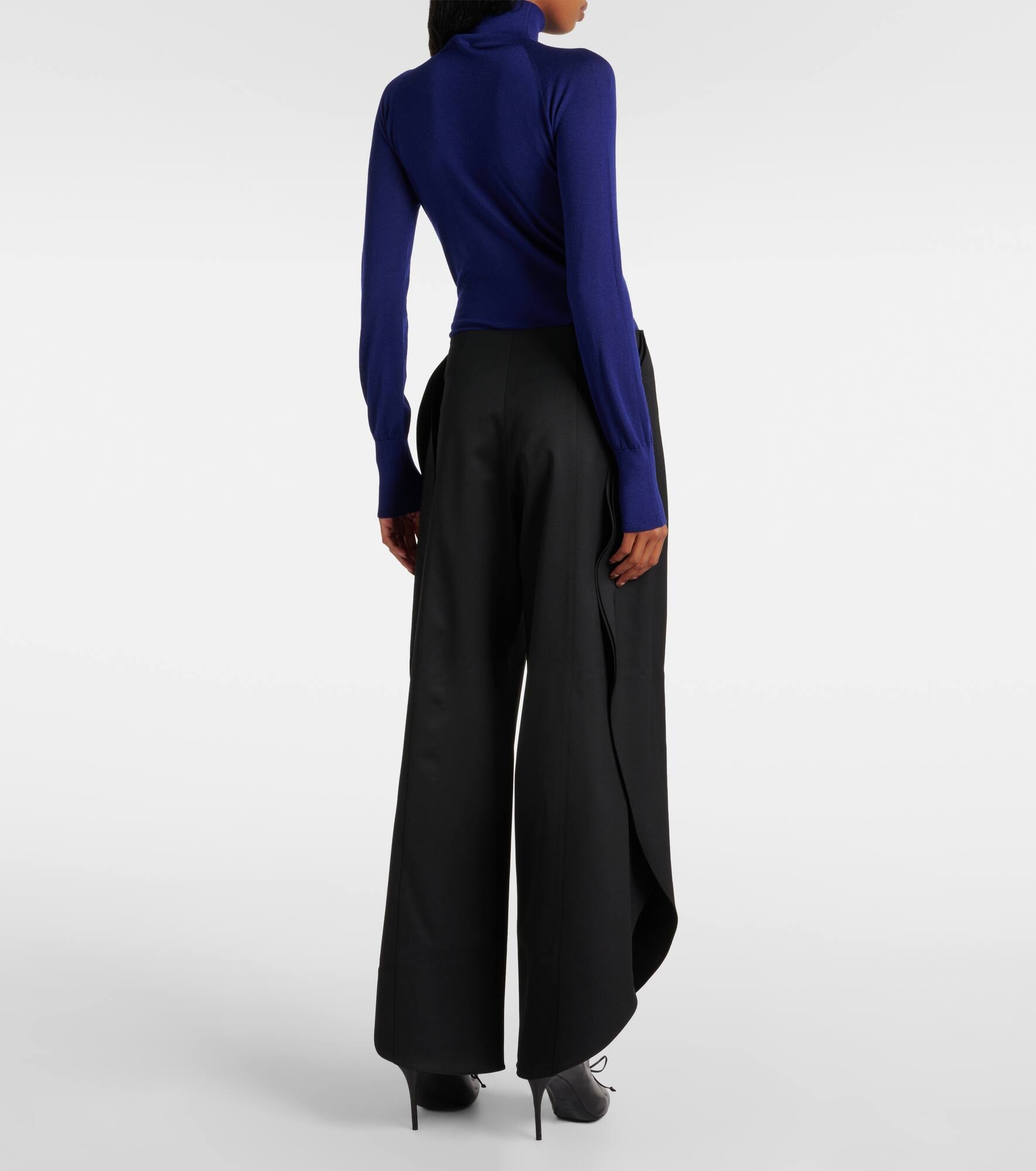 Caped wool wide-leg pants - 3