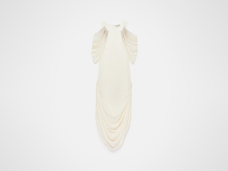 WOMENS BEADED SLEEVE MIDI DRESS IN IVORY 1