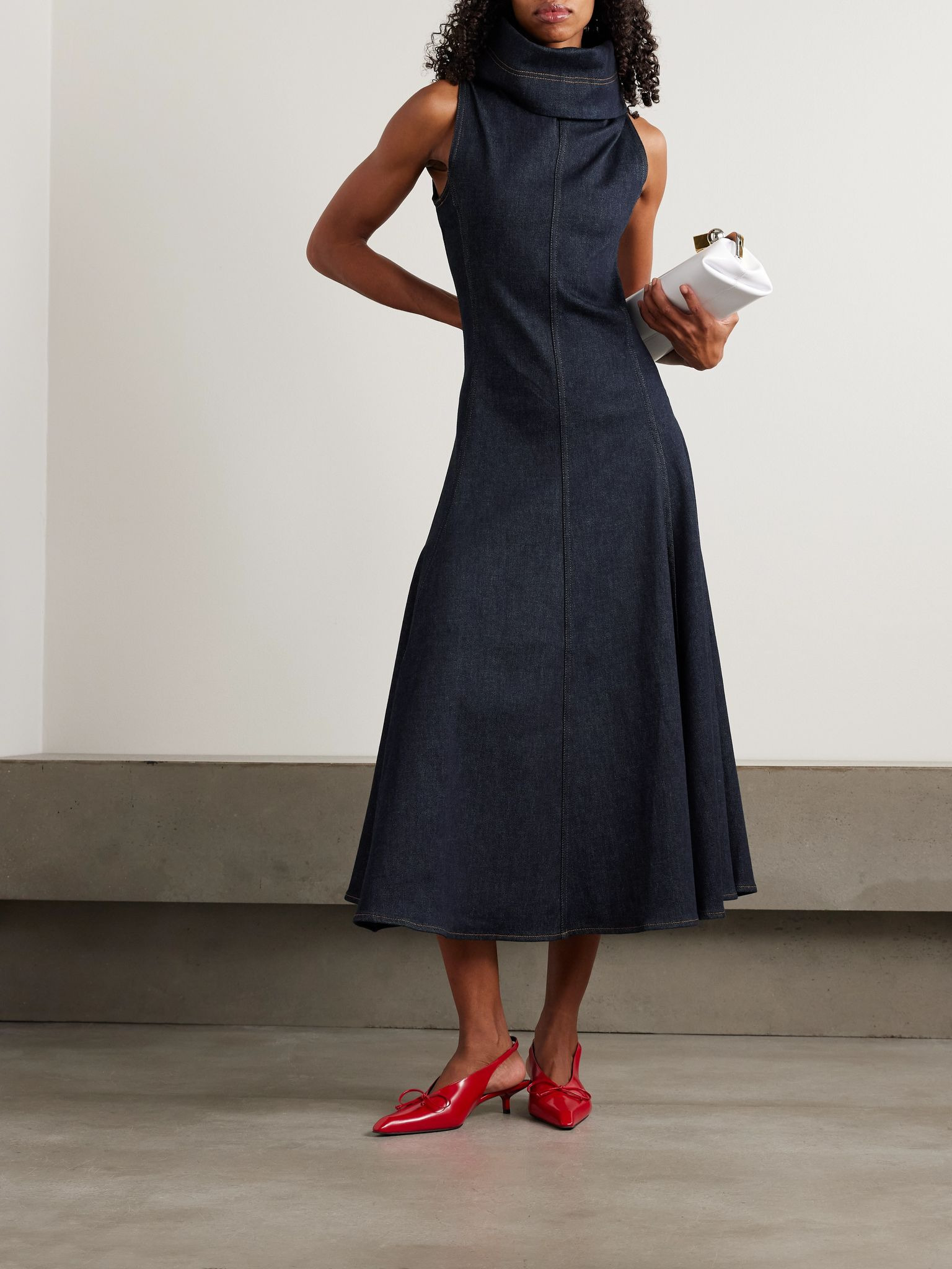 Triangle de-Nîmes denim turtleneck midi dress Dark denim - 2