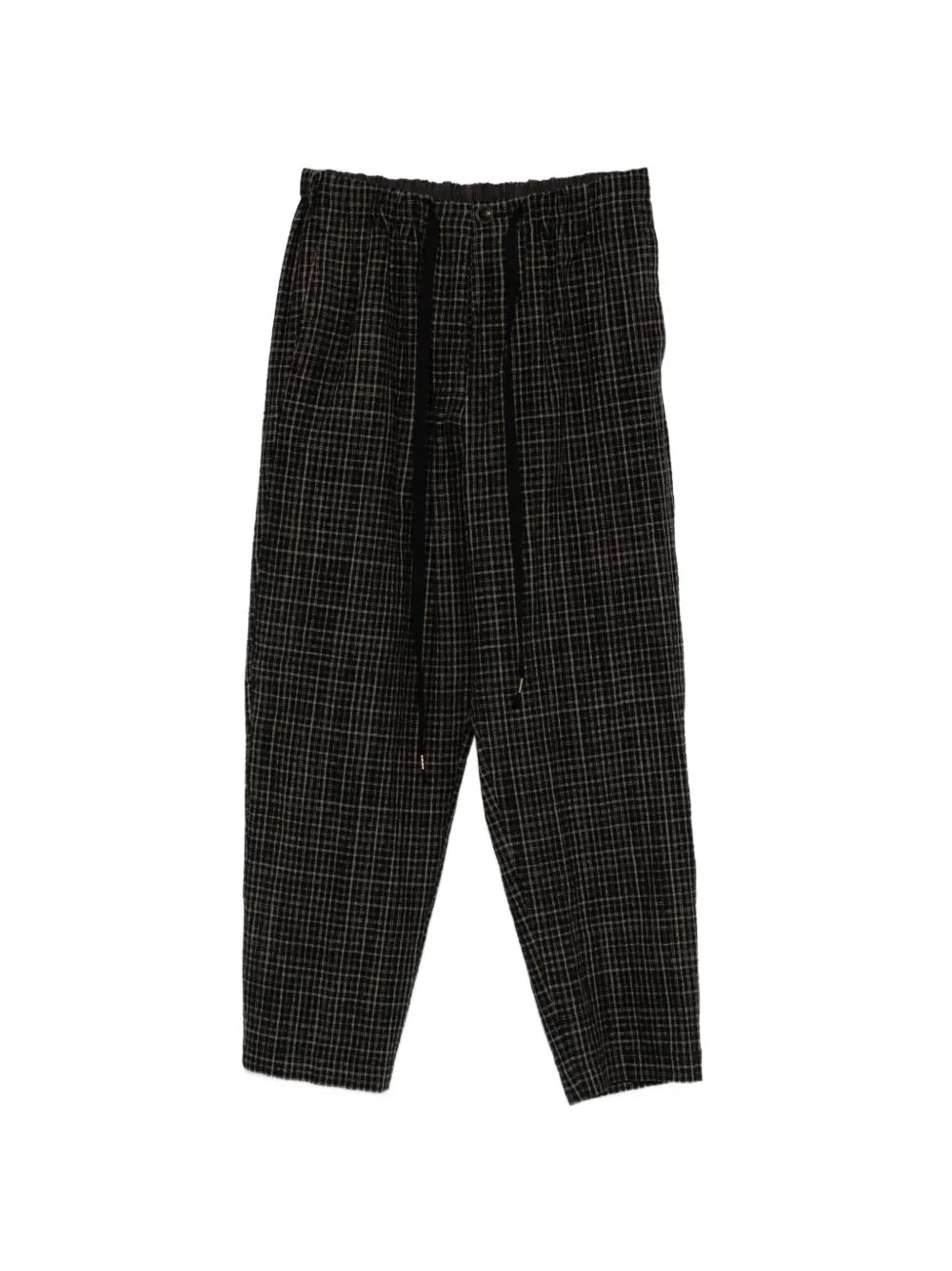 plaid drawstring-fastening trousers - 1