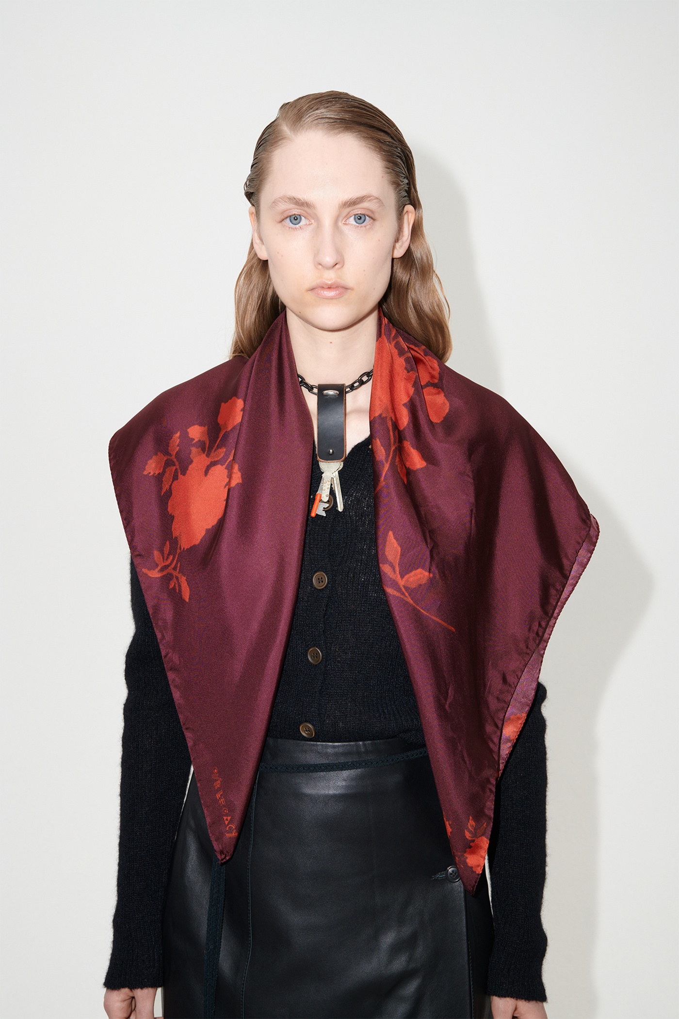 Silk Scarf Red Half Tone Flower Print 4