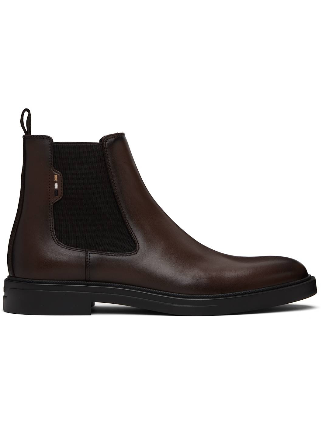 Brown Signature Stripe Leather Chelsea Boots - 1