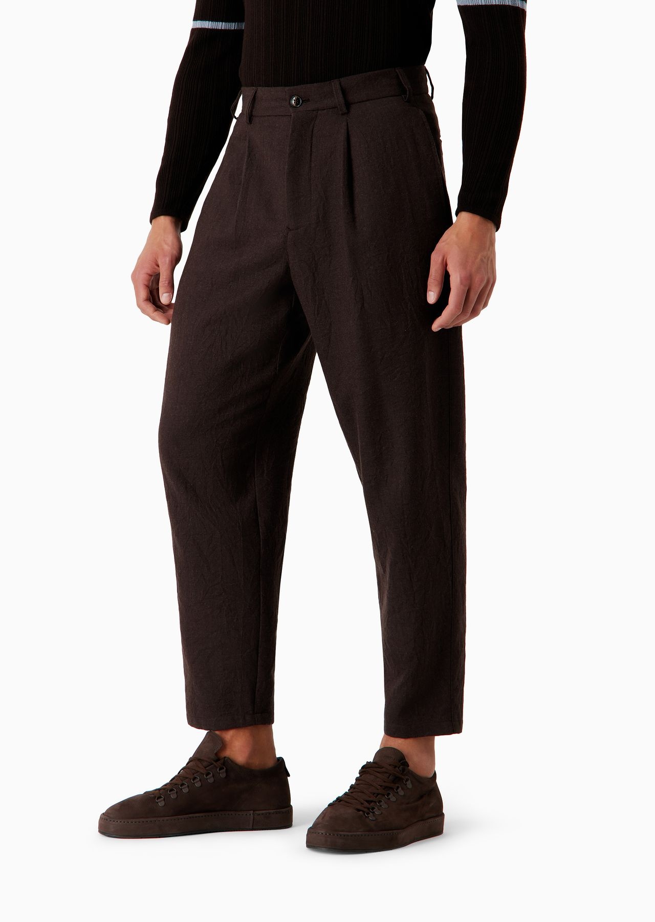 Single-darted, crinkled wool flannel trousers - 2