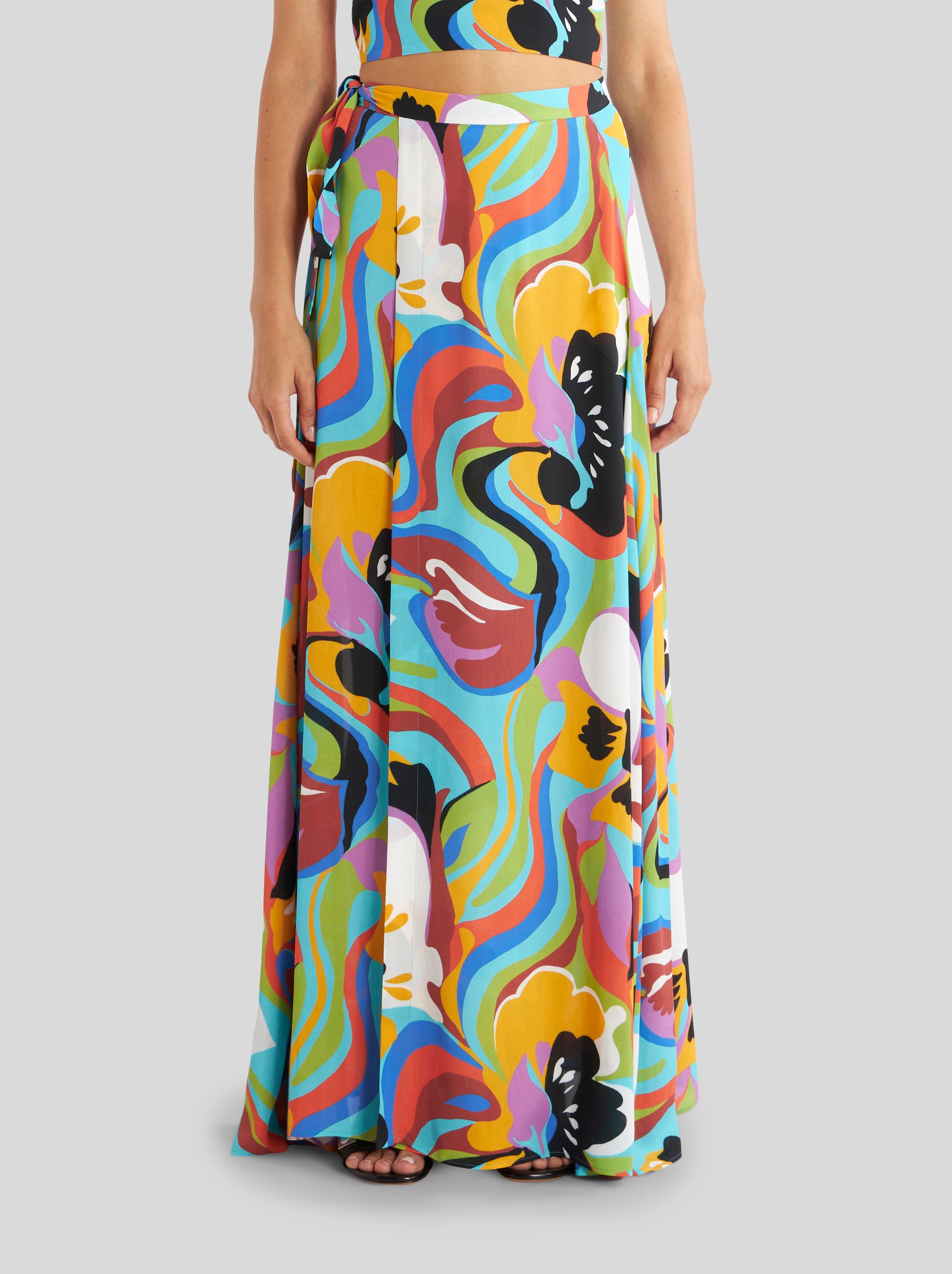 LONG WRAP SKIRT WITH FLORAL WAVES - 2