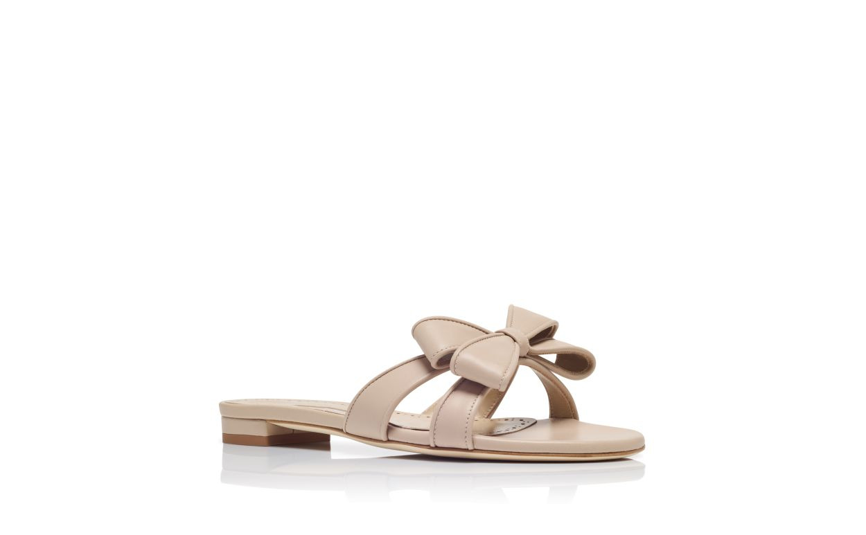 Light Beige Nappa Leather Bow Detail Flat Sandals - 3